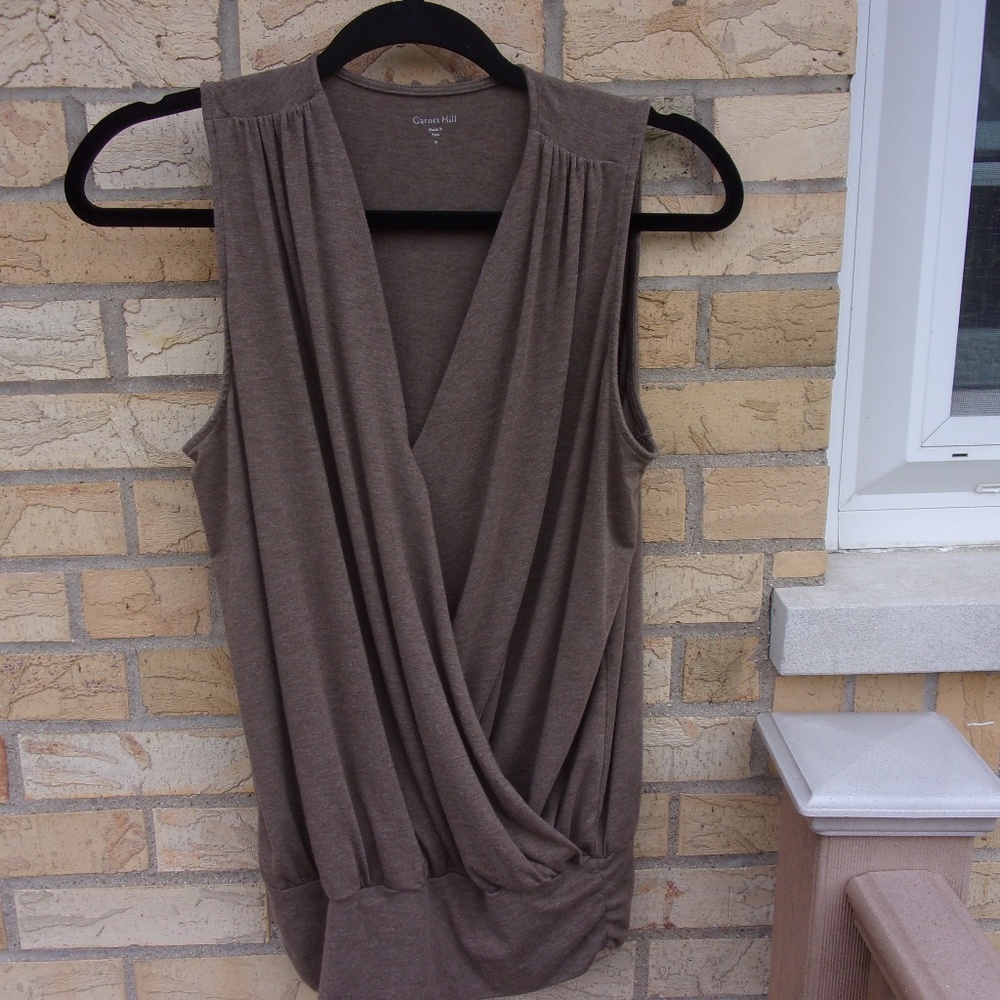Garnet Hill Surplice Wrap Knit Top Heather Olive Size Medium